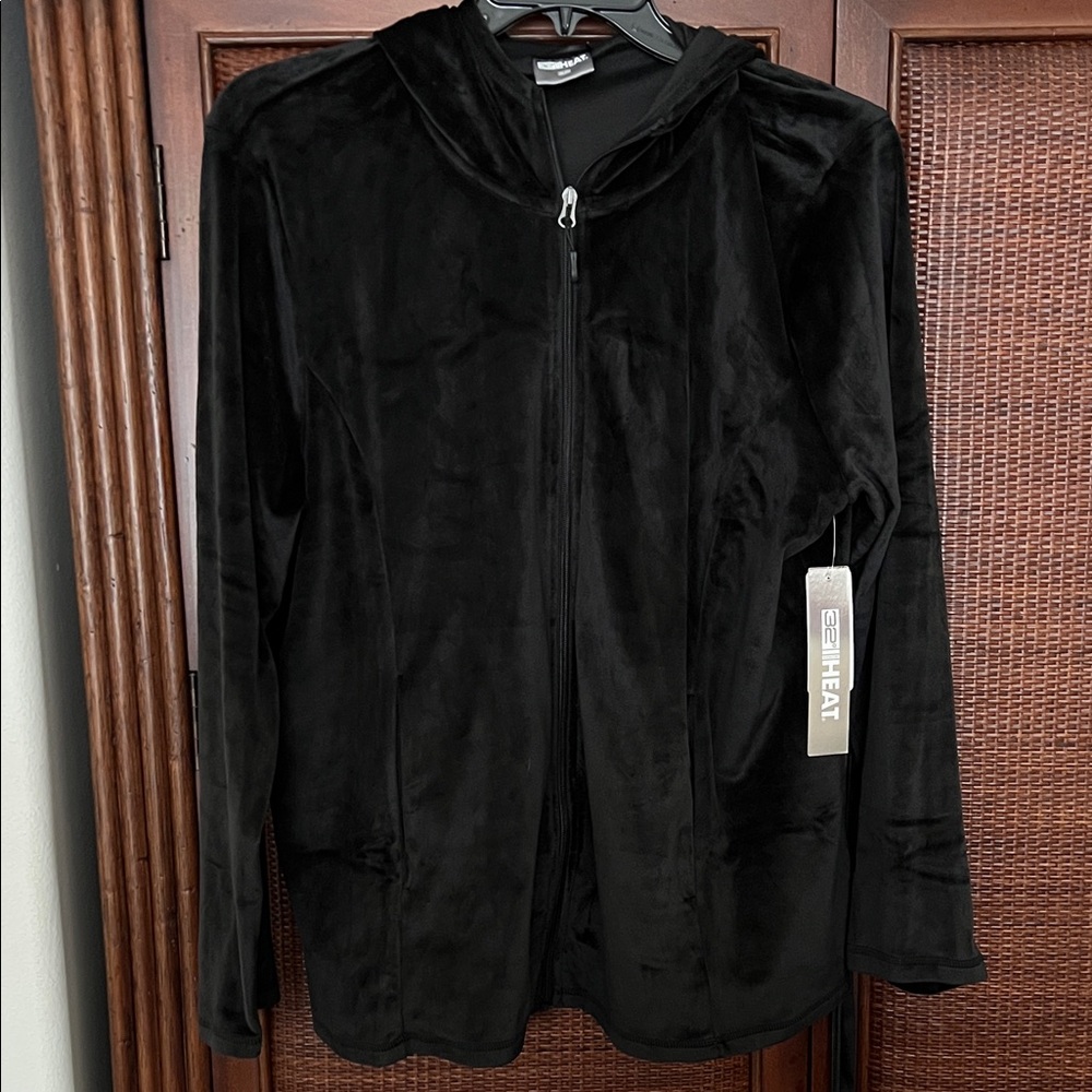 32 Degrees Black Velour Zip-Up Hoodie Jacket